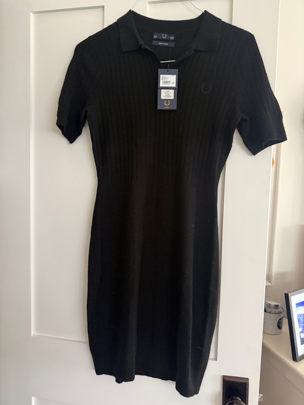 Fred Perry Black Ribbed Knit Dress